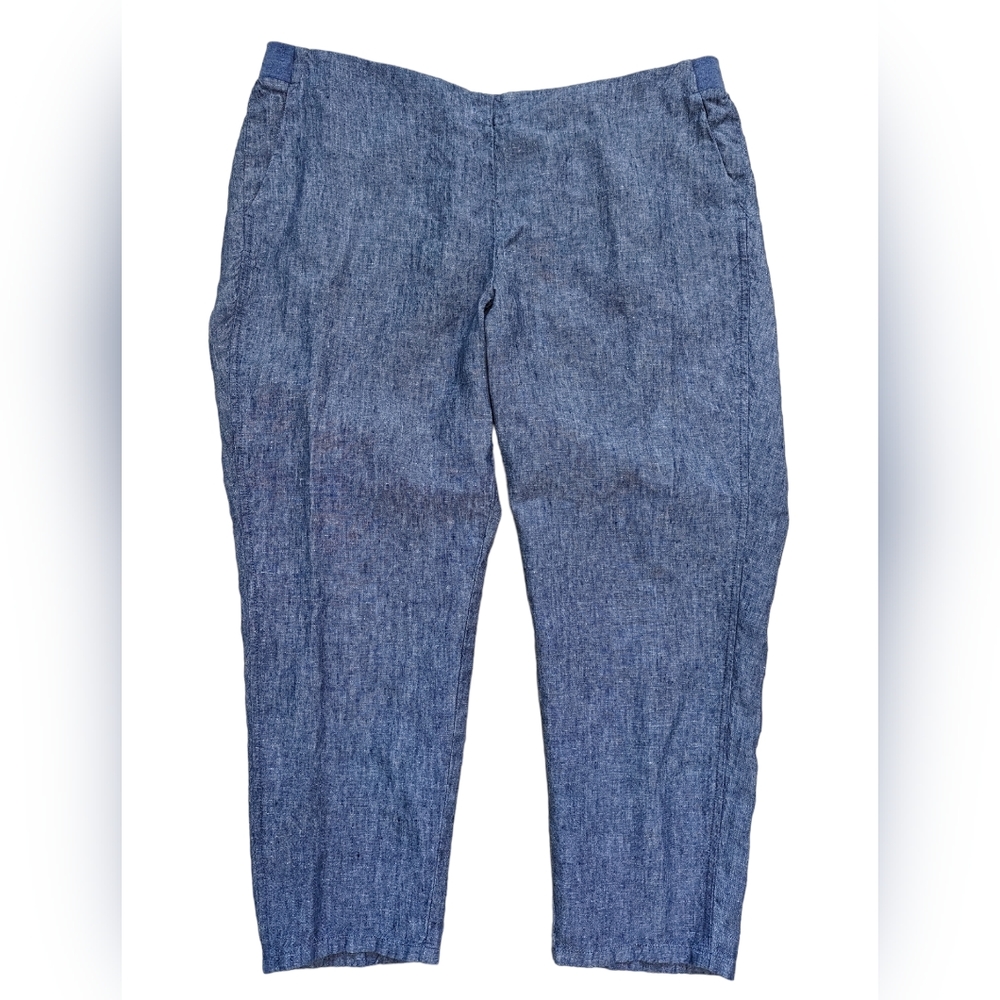 J Jill *Sz XLP Petite* 100% Linen Blue Pockets Elastic Back Waist